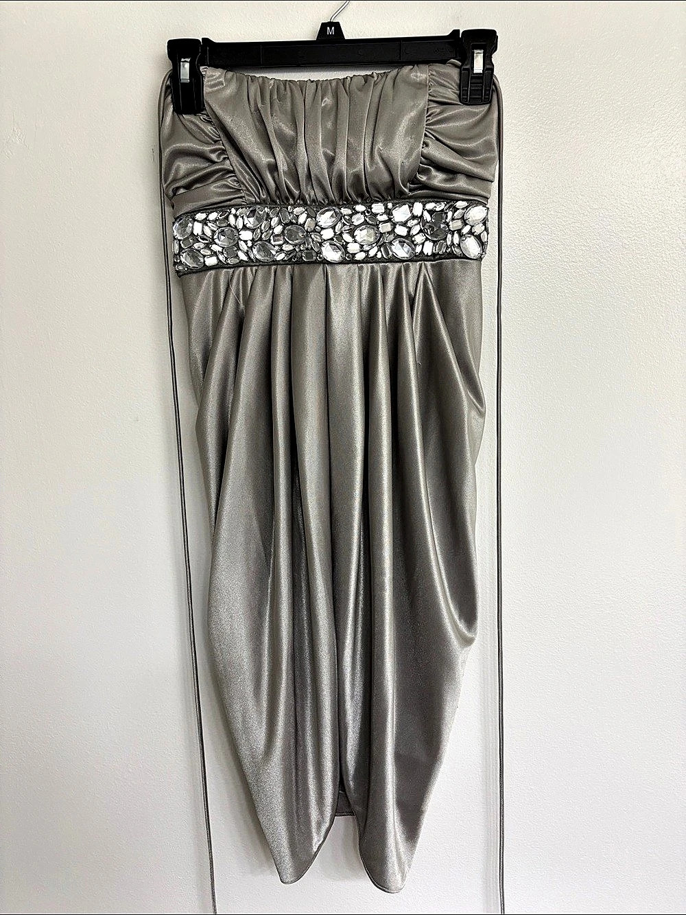 Draped Embellished Maxi Dress in Gray Size Small